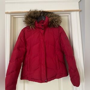 Calvin Klein Puffer Coat 60% Duck Dawn Faux Fur Trimming  hood Jacket Size LP